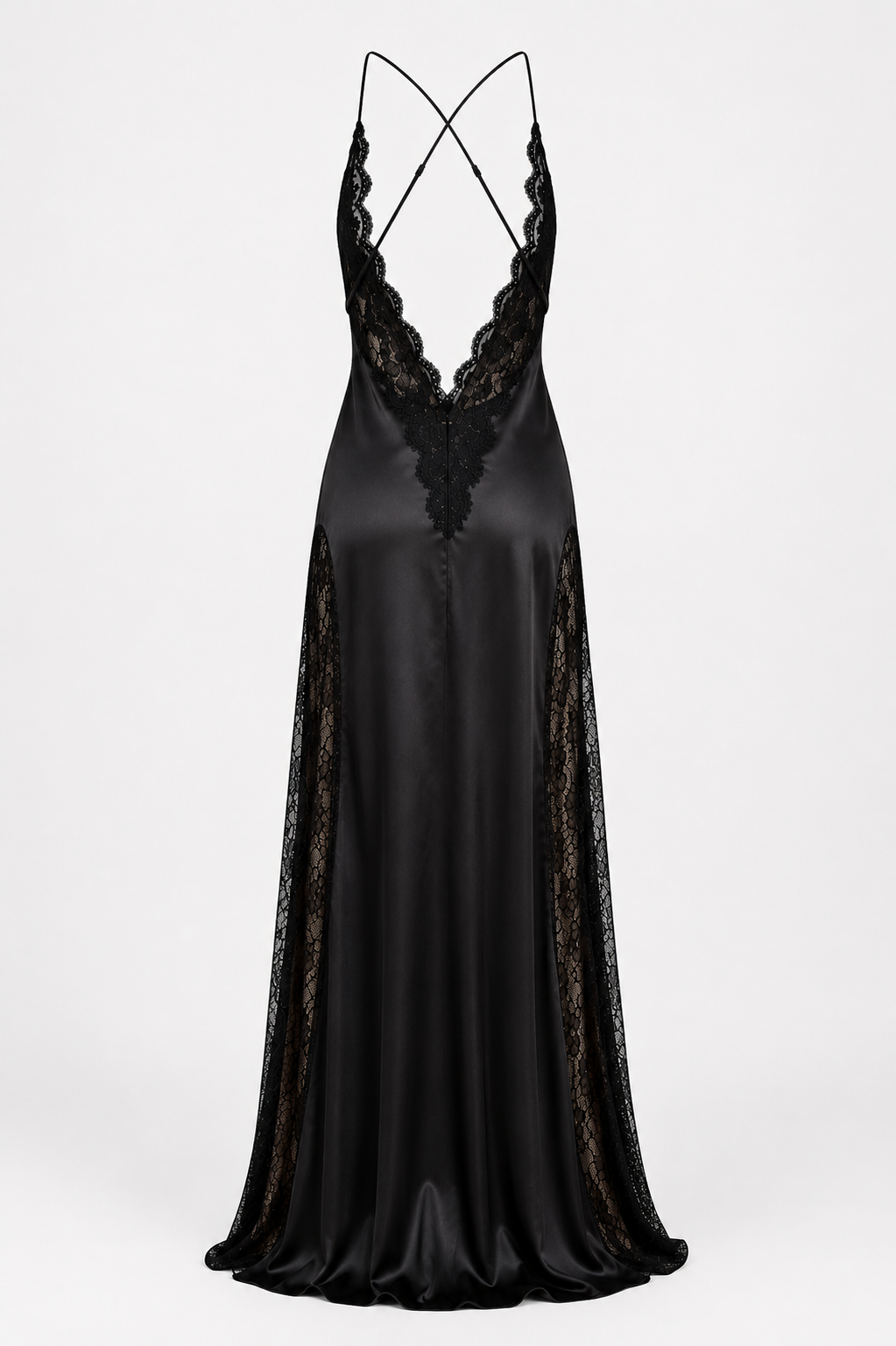 Paula Elegant black satin nightgown on display