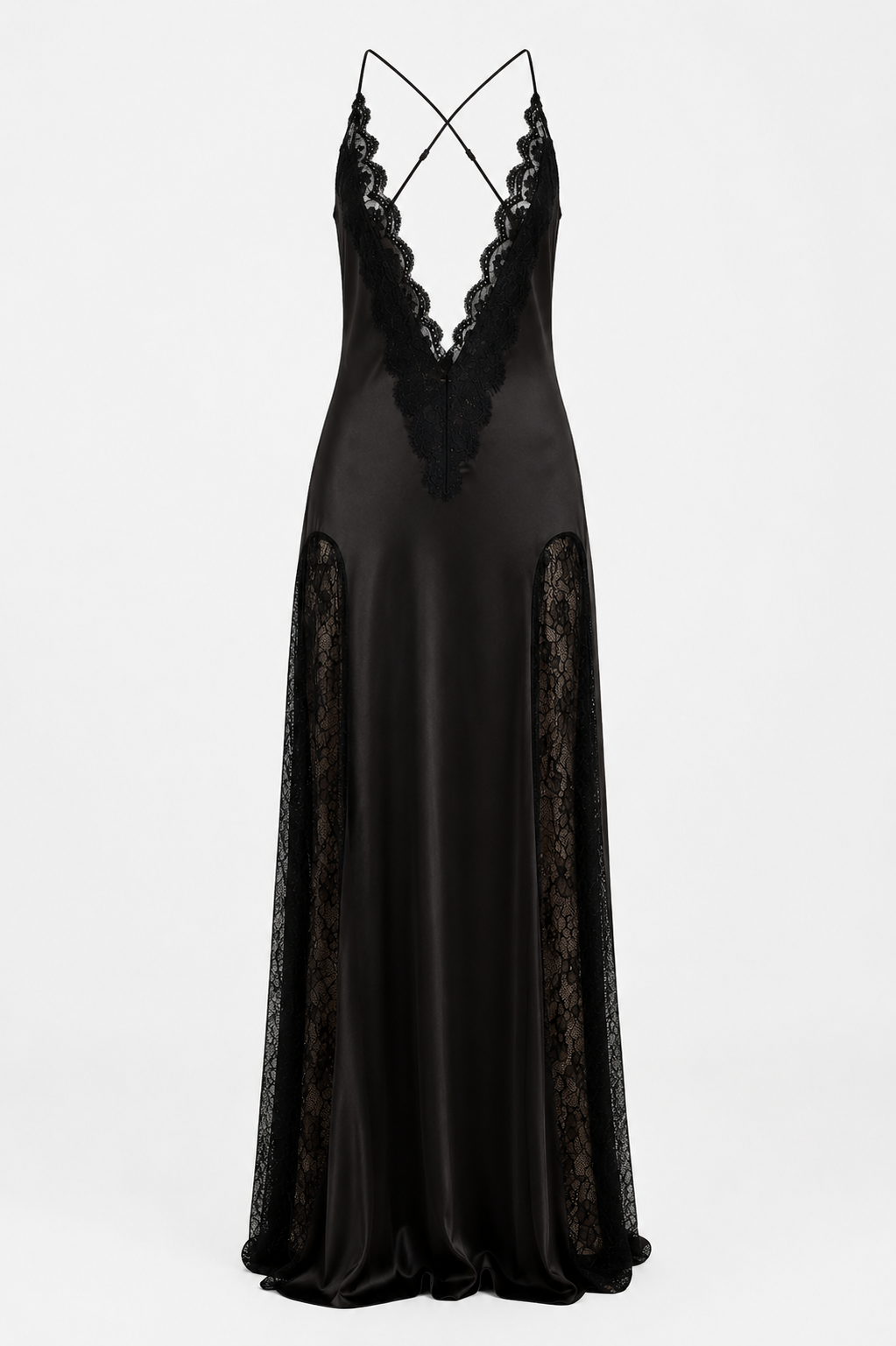 Paula Elegant black satin nightgown on display