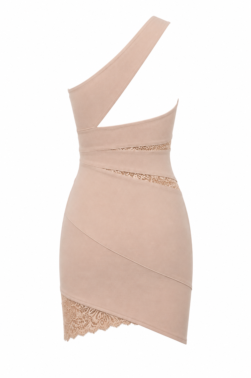 Abir Beige one-shoulder lace dress