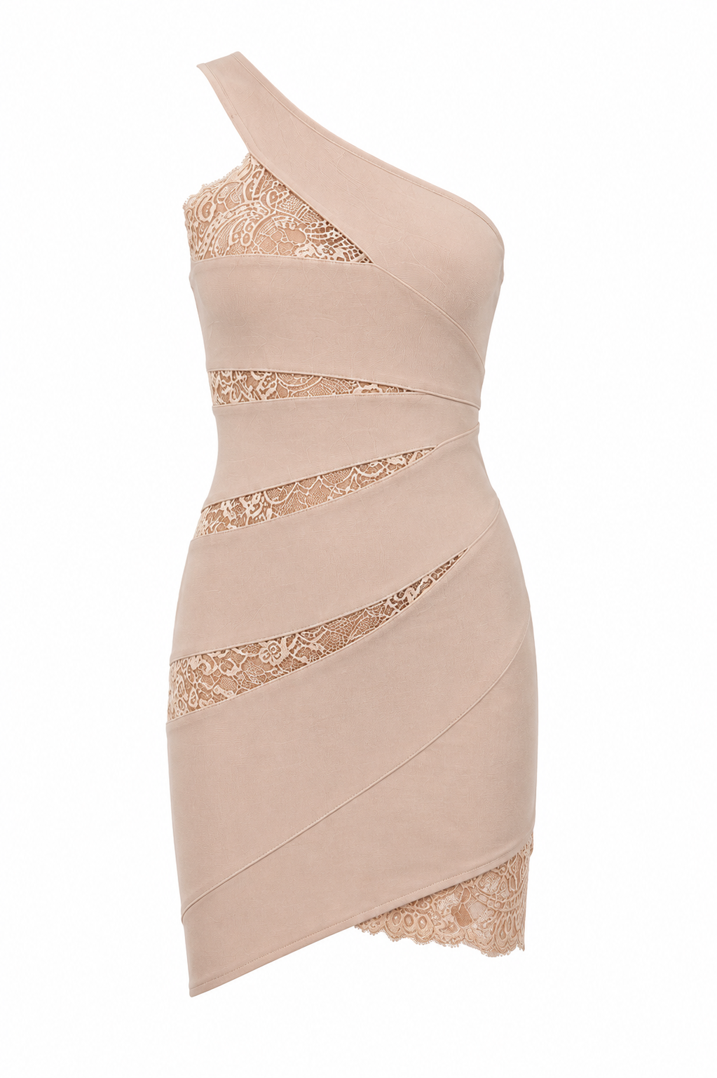 Abir Beige one-shoulder lace dress