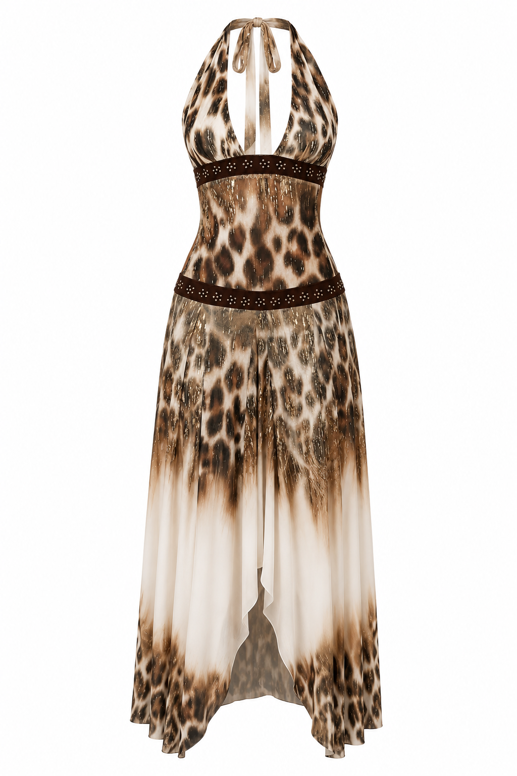 Samia Elegant animal print halter maxi dress