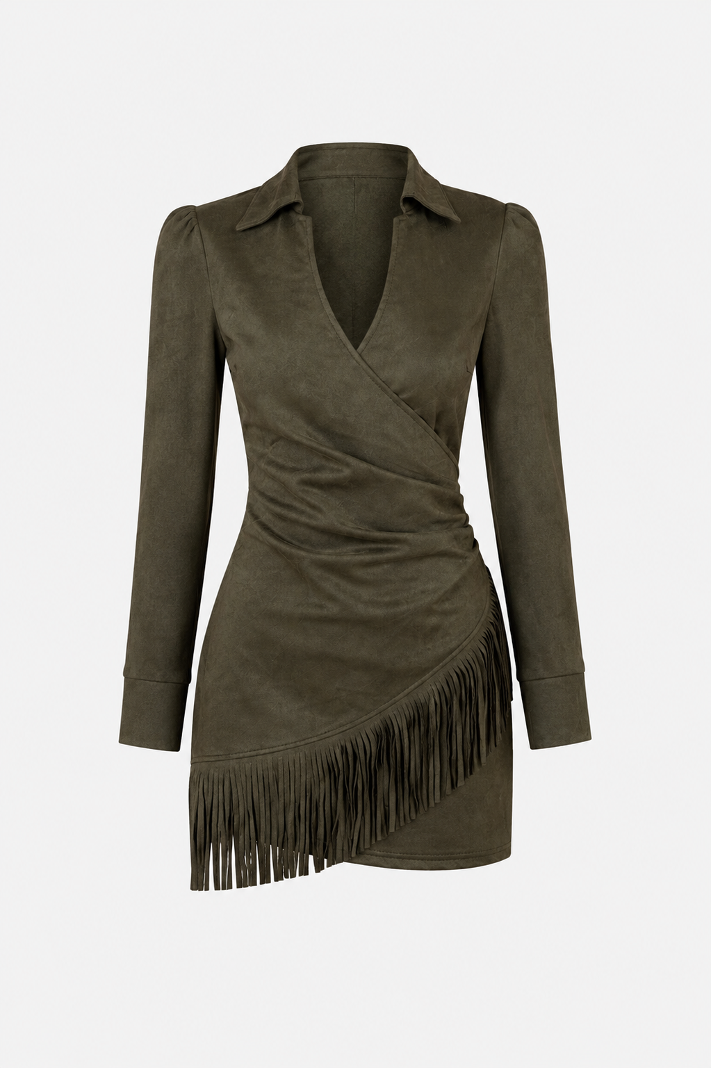 Olga Olive green suede wrap dress