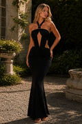 Rahma Elegant black halter evening gown