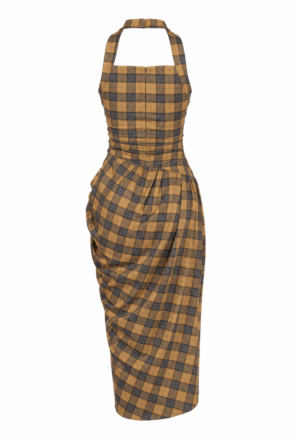 Kira Plaid halter dress with asymmetrical hem
