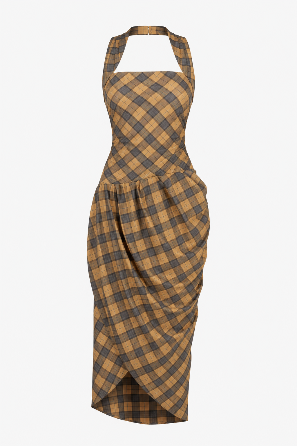 Kira Plaid halter dress with asymmetrical hem