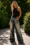 Hiba Distressed denim with decorative chains