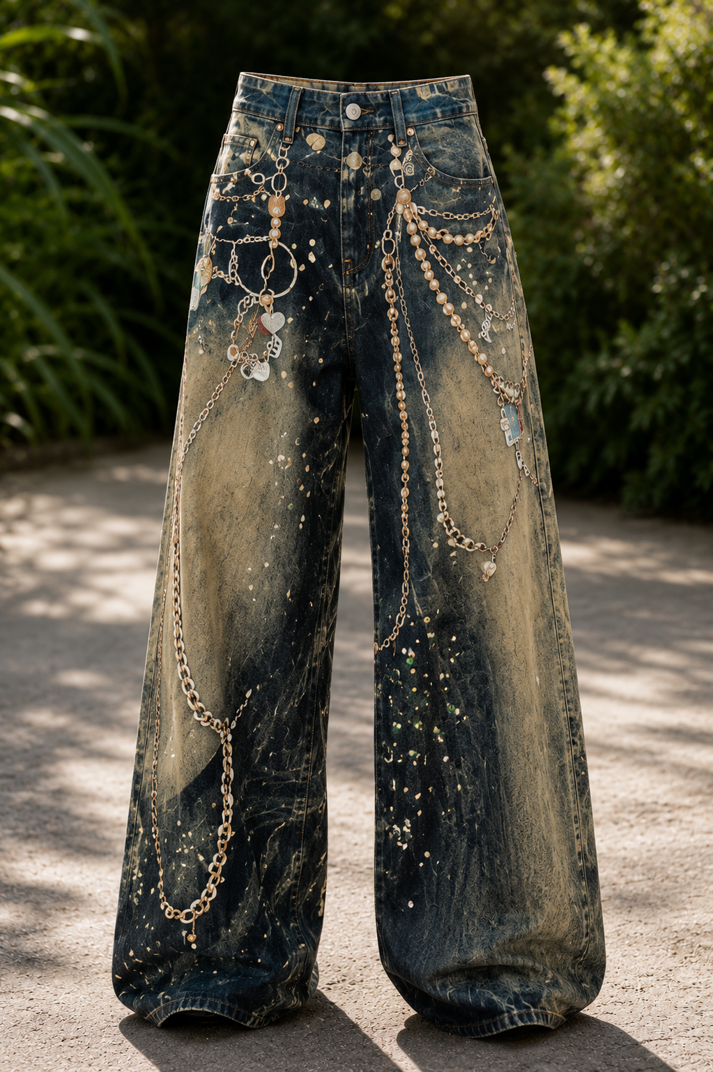 Hiba Distressed denim with decorative chains