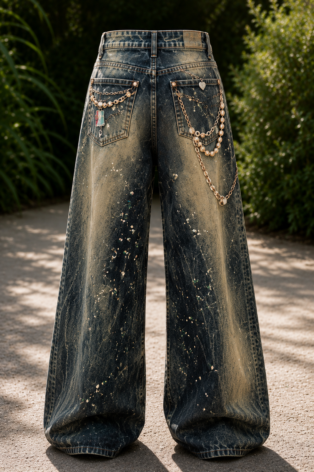 Hiba Distressed denim with decorative chains
