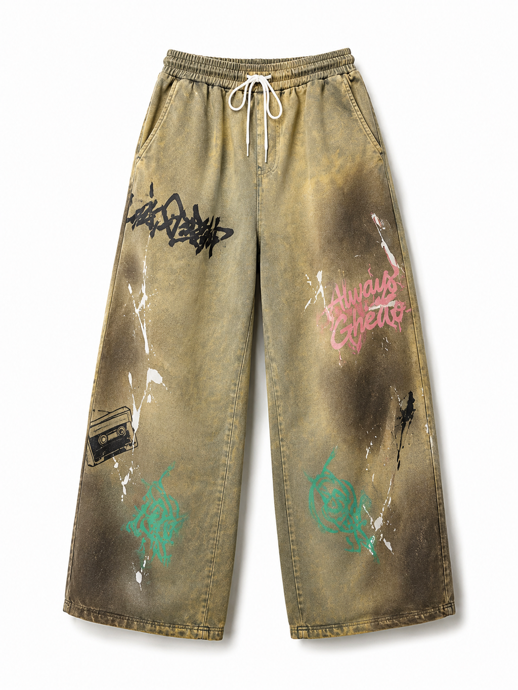 Pika Distressed streetwear sweatpants with graffiti