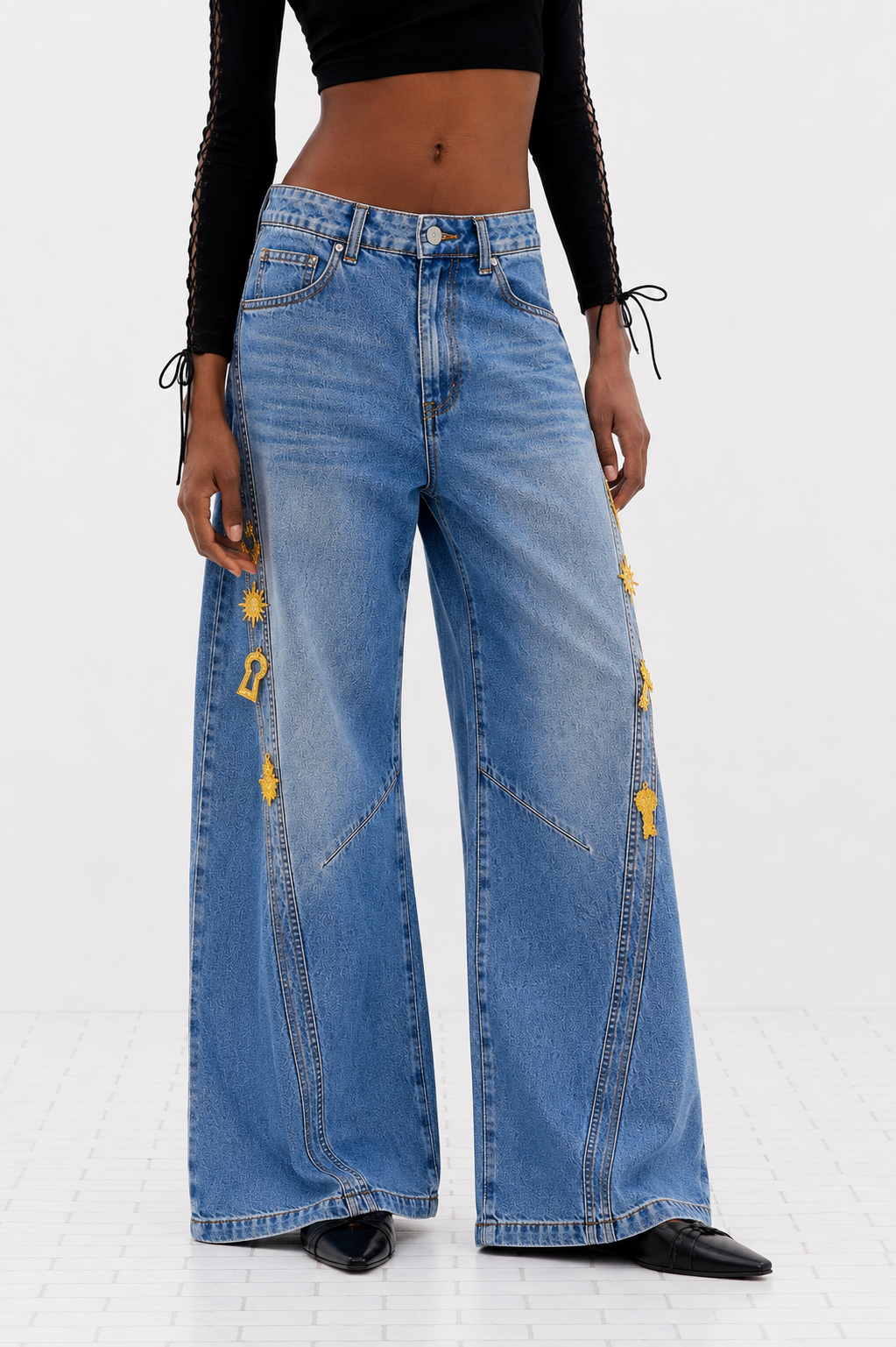 Dorra Embellished wide-leg denim jeans