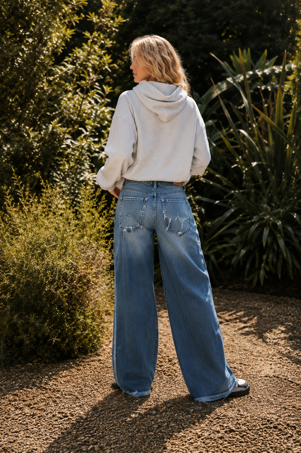 Karima Distressed wide-leg denim Barrel Jeans