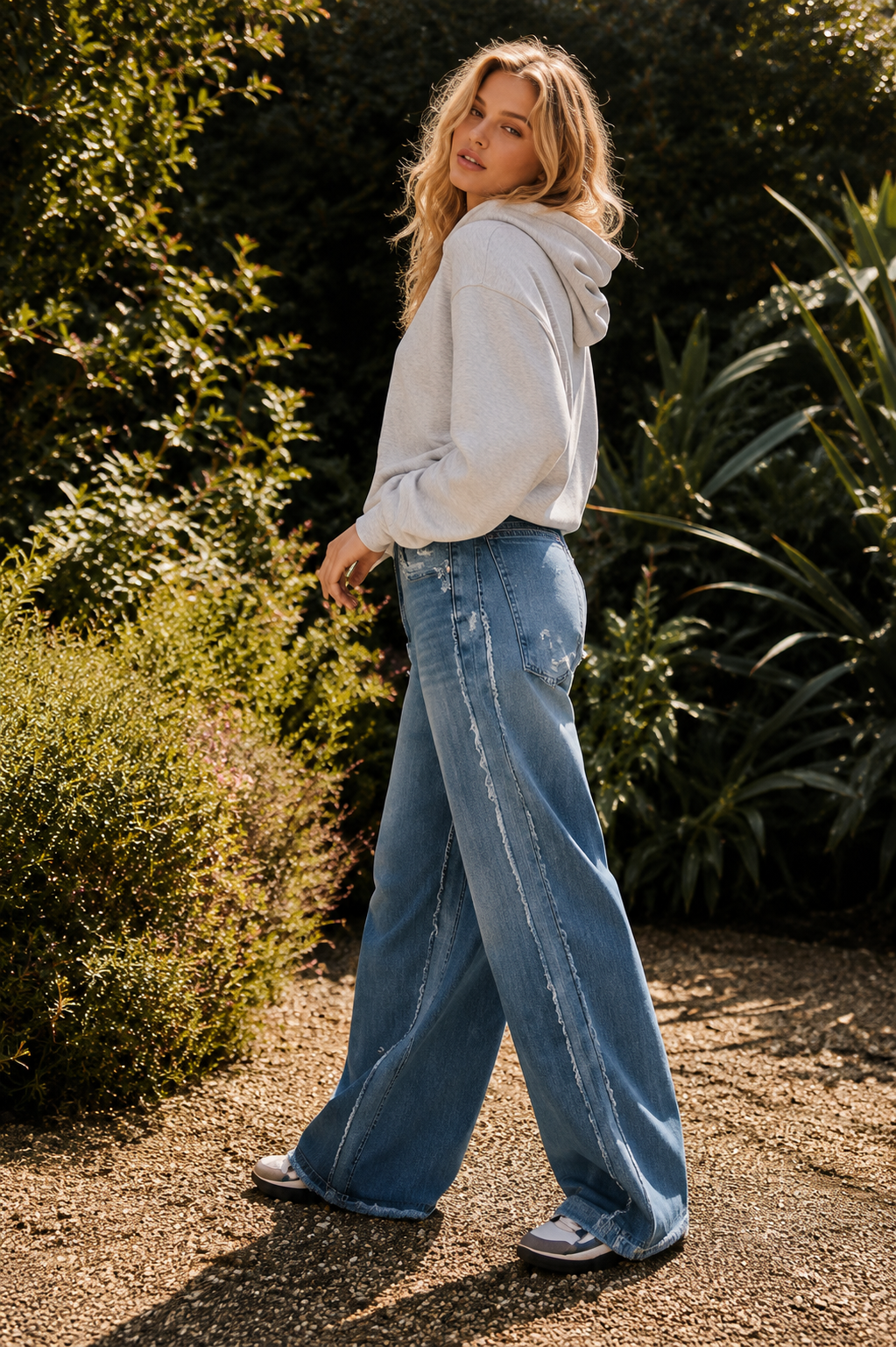 Karima Distressed wide-leg denim Barrel Jeans