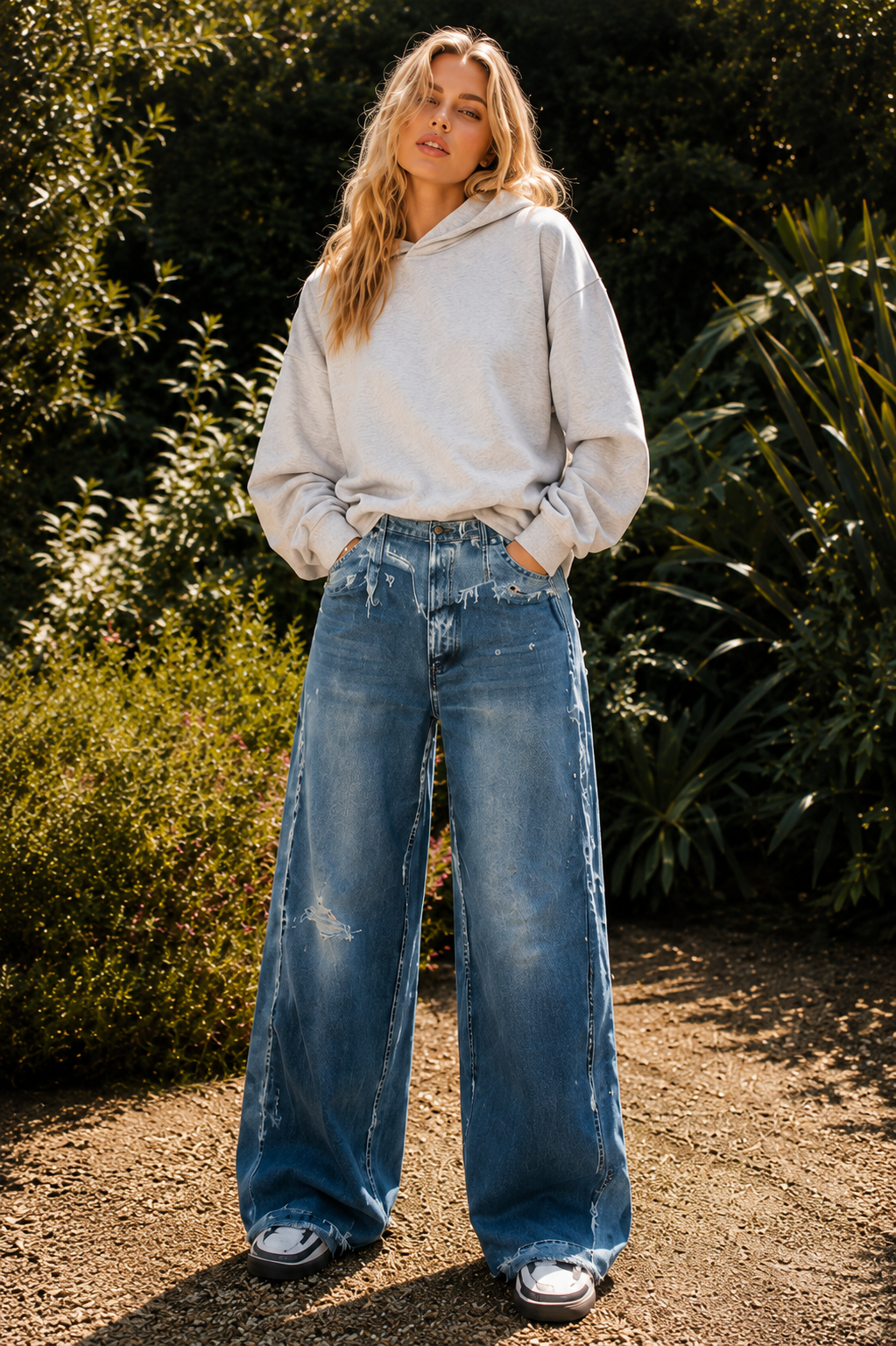 Karima Distressed wide-leg denim Barrel Jeans