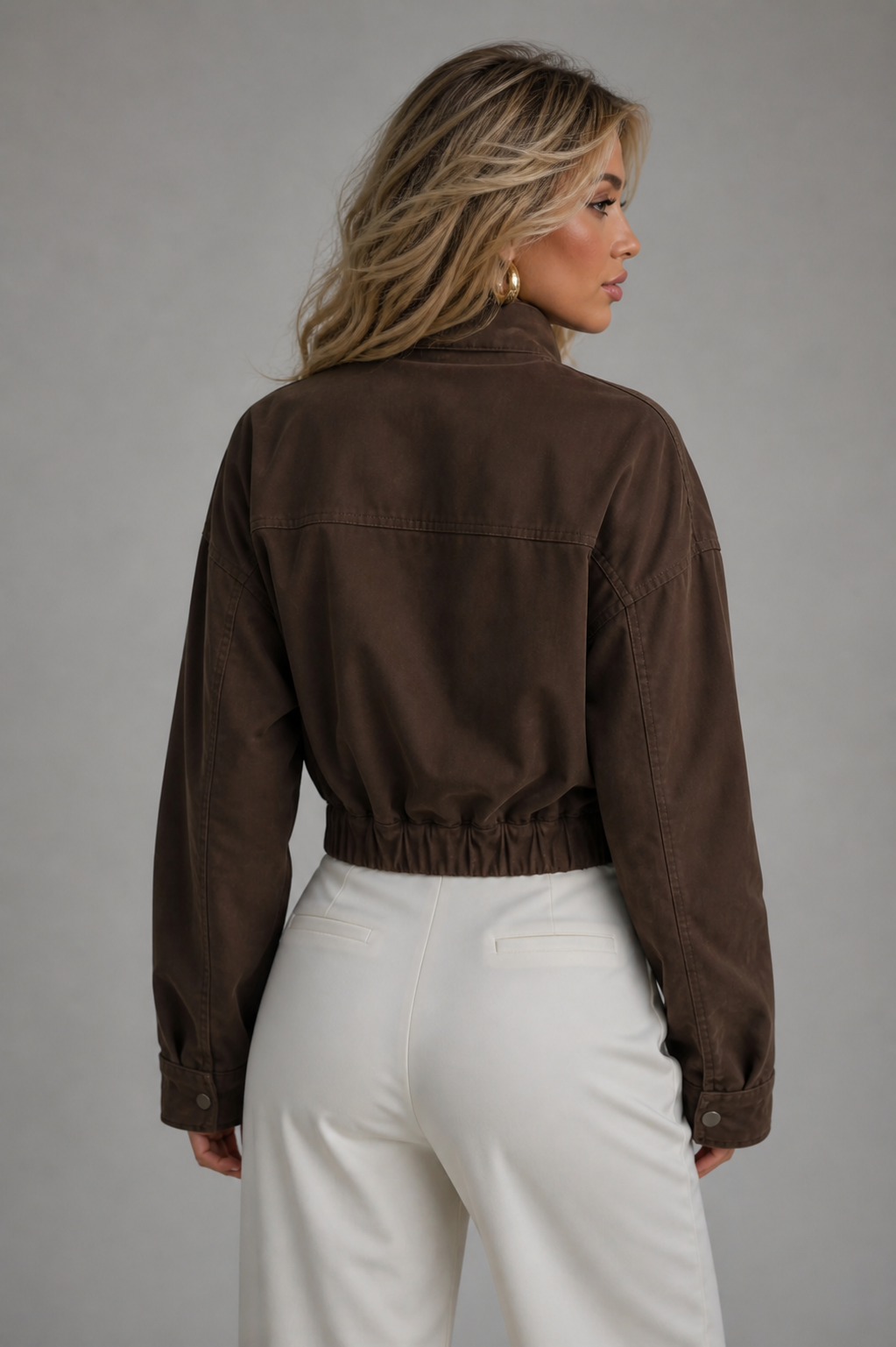 Bomber Jacket with High Collar and Zip Detail