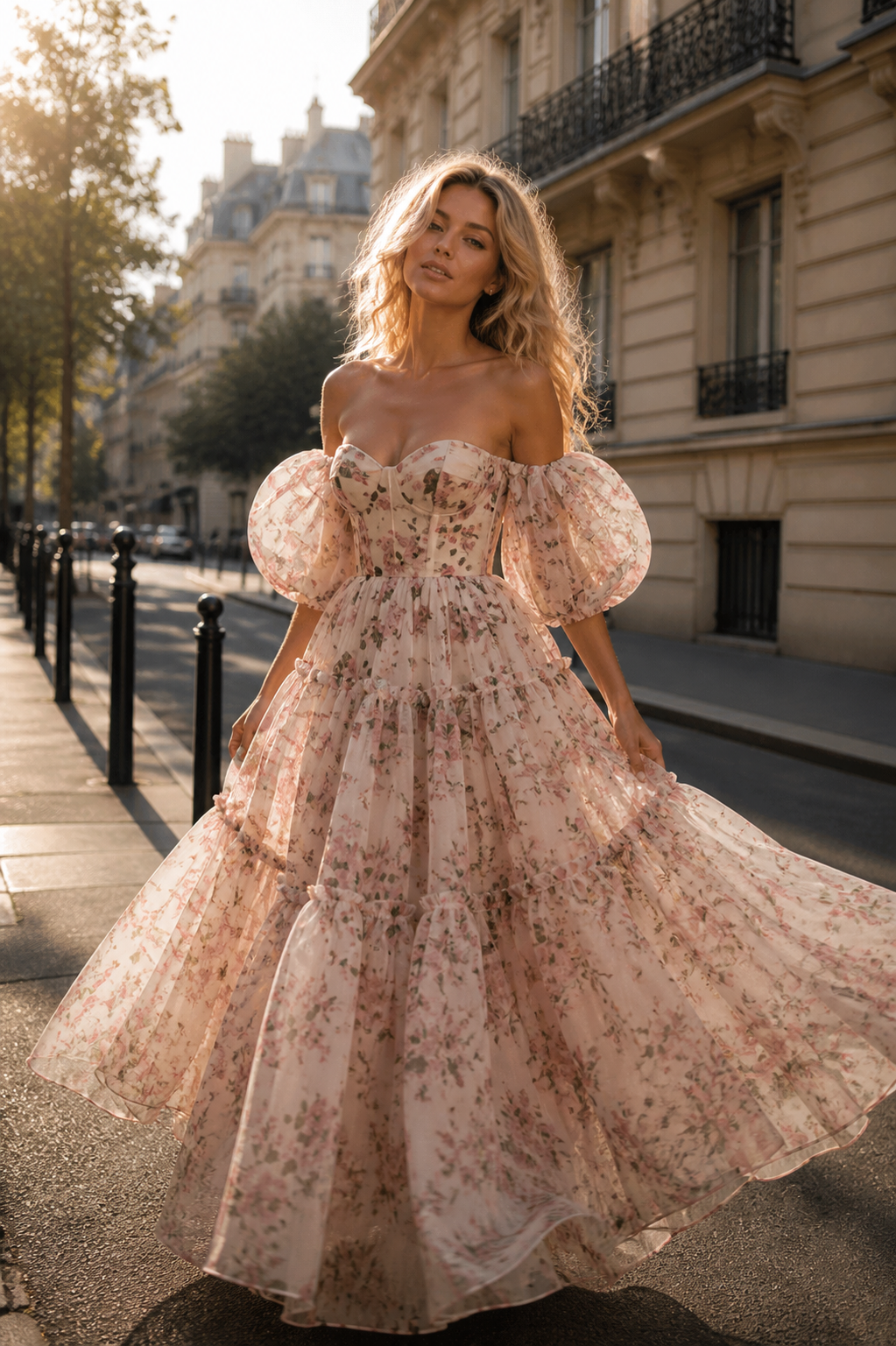 Jamila Romantic Floral Puff Sleeve Maxi Dress