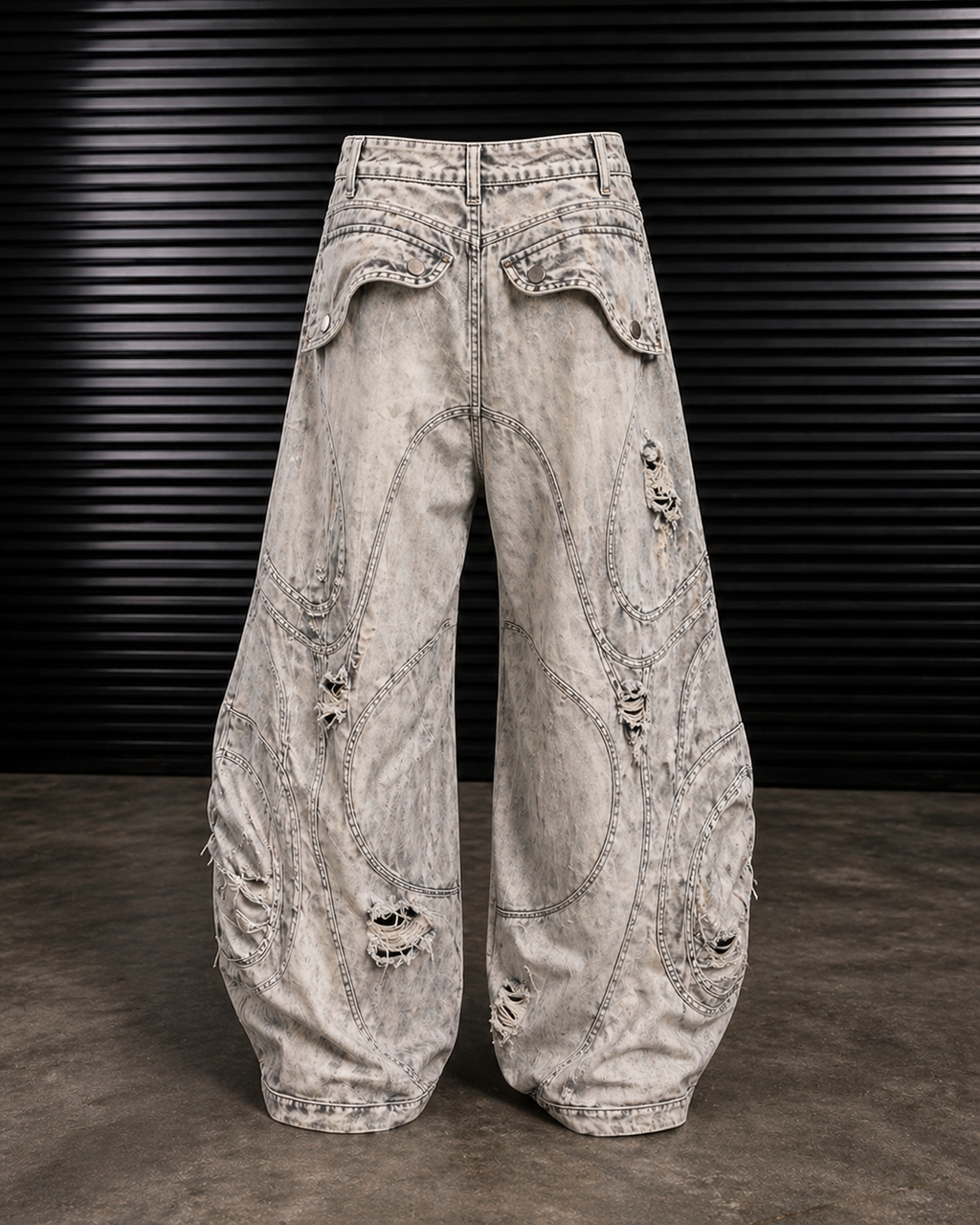 Henen Deconstruct Print Barrel Jeans In Grey