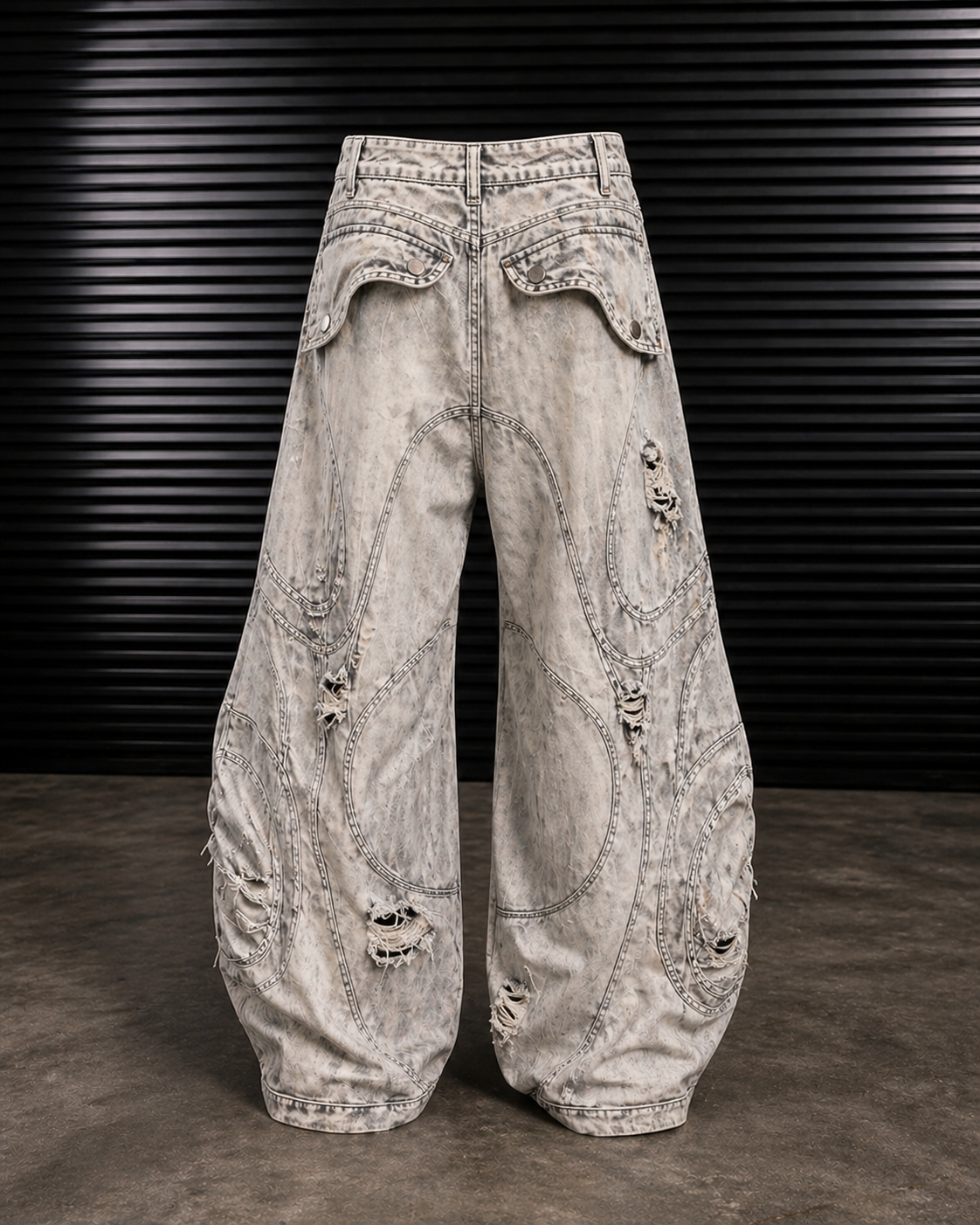 Henen Deconstruct Print Barrel Jeans In Grey