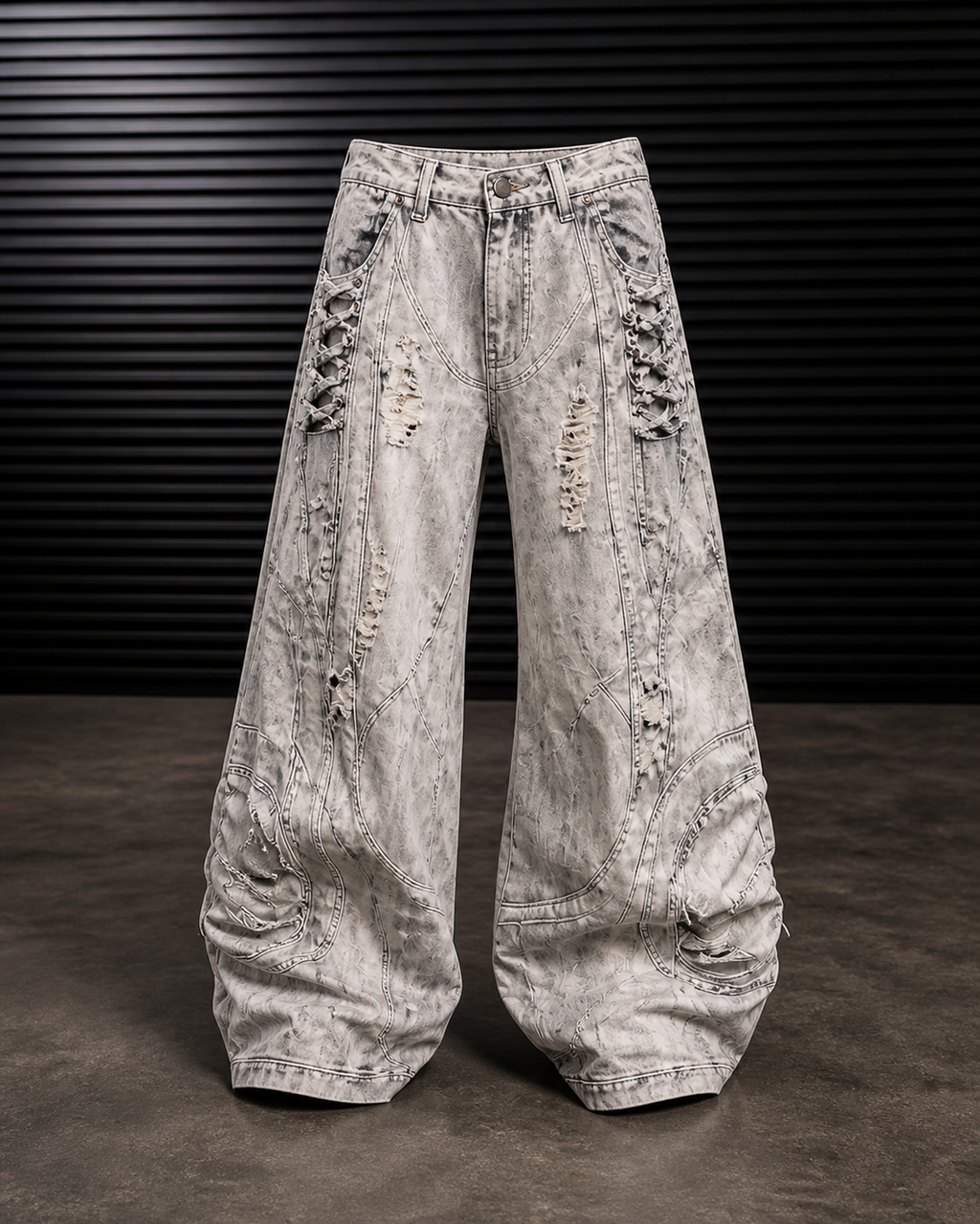 Henen Deconstruct Print Barrel Jeans In Grey