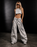 Henen Deconstruct Print Barrel Jeans In Grey