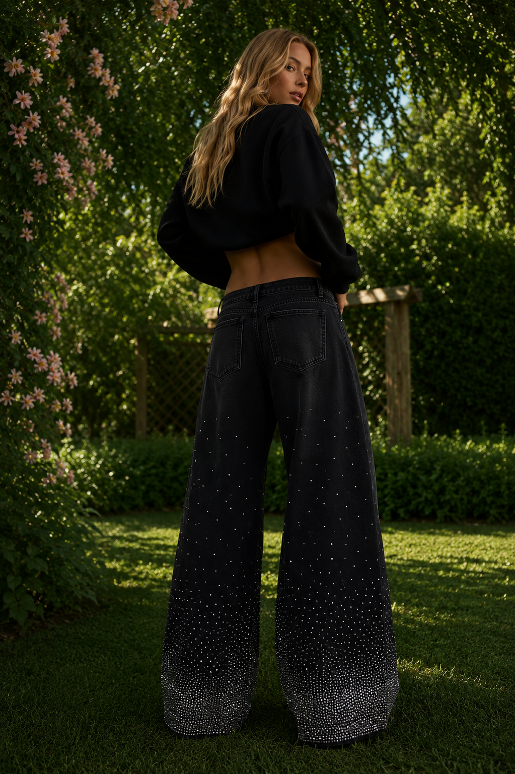 Amirah Embellished black wide leg jeans