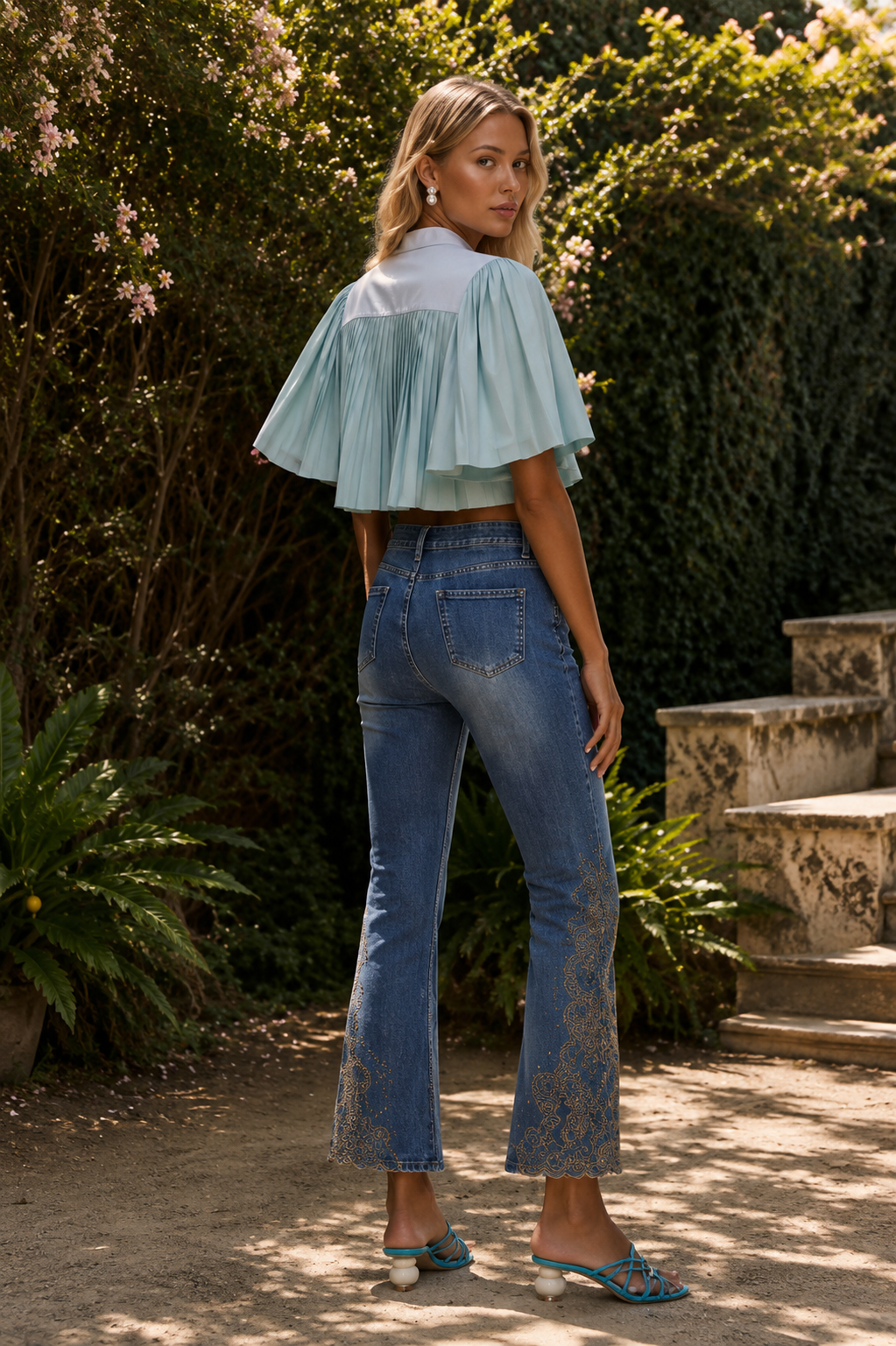Jamila Flared jeans with intricate embroidery