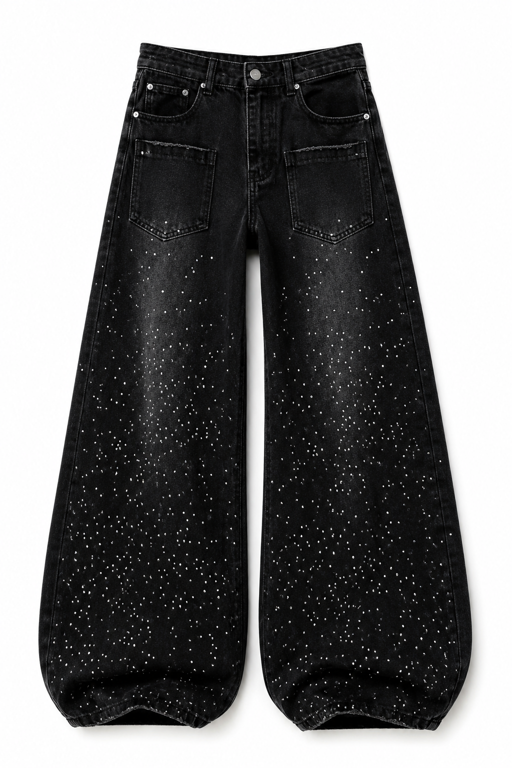 Rania Black wide-leg jeans with metallic studs