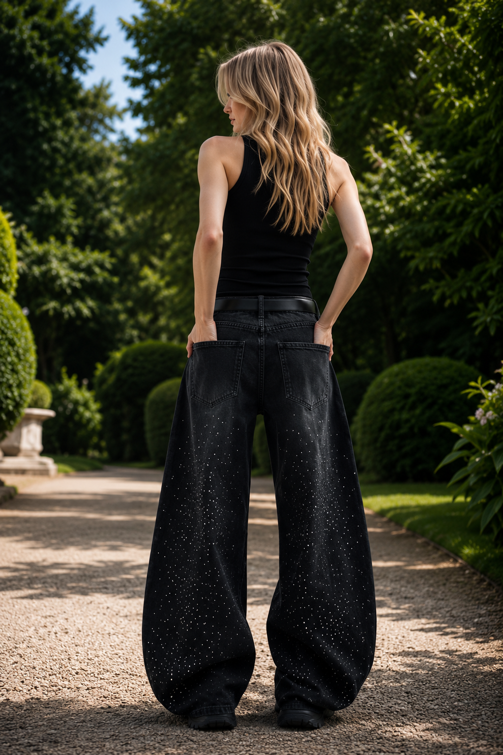 Rania Black wide-leg jeans with metallic studs