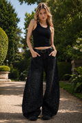 Rania Black wide-leg jeans with metallic studs