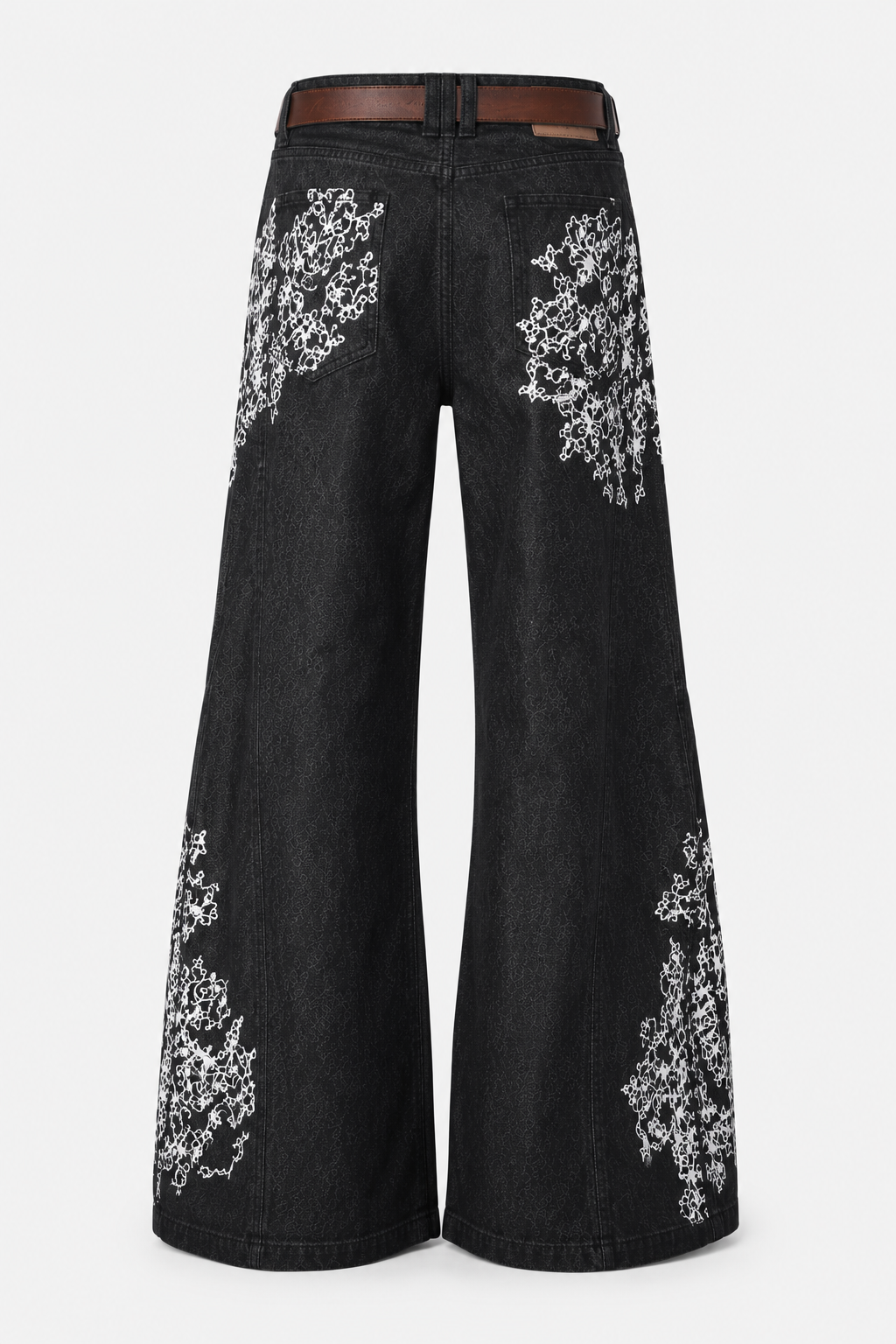 Molka Embroidered black wide-leg denim jeans