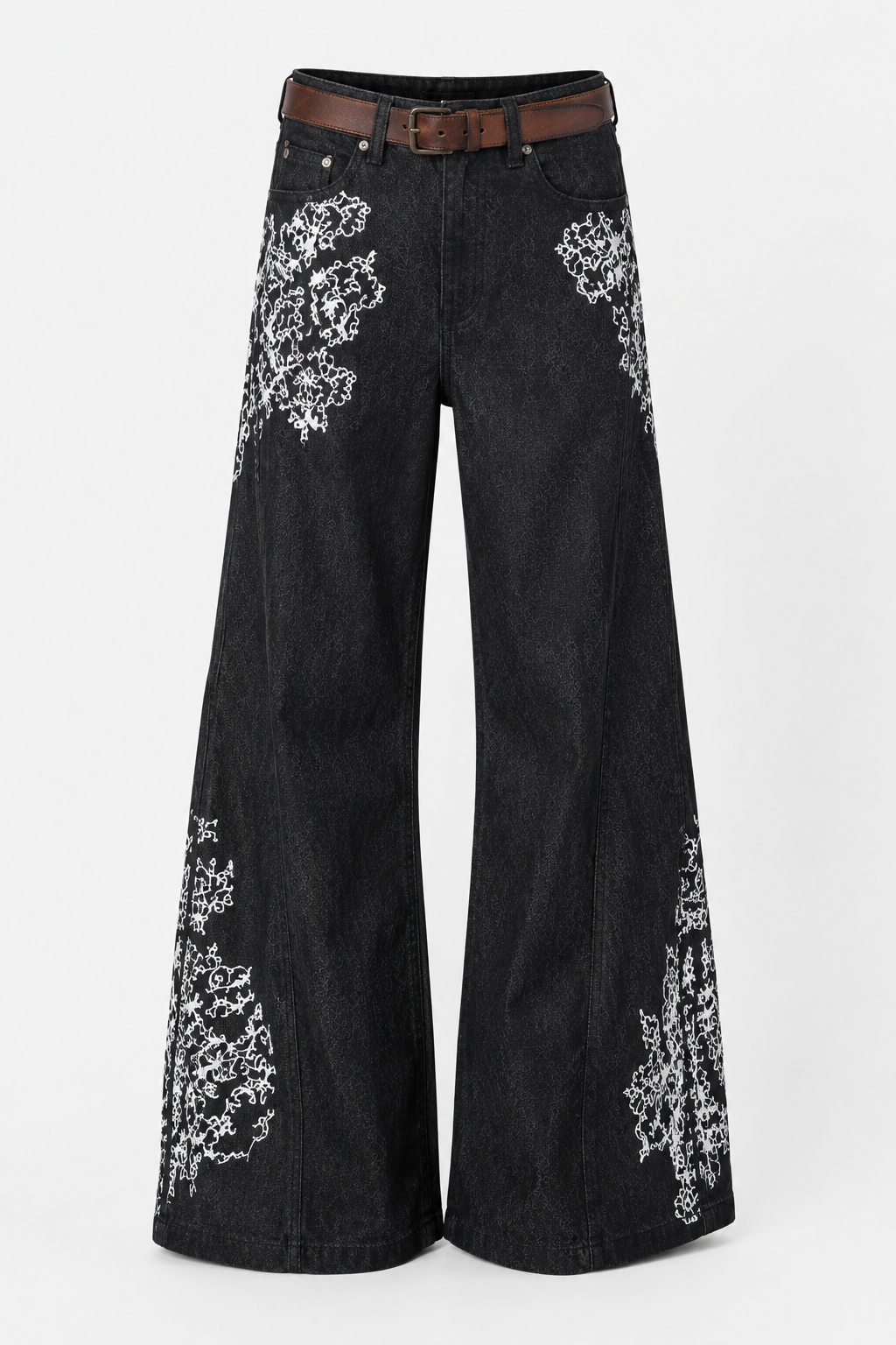 Molka Embroidered black wide-leg denim jeans