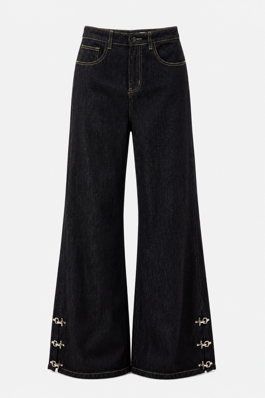 Valyria Wide-leg denim pants with toggle details