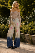 Kira Wide-leg denim jeans with pink accents