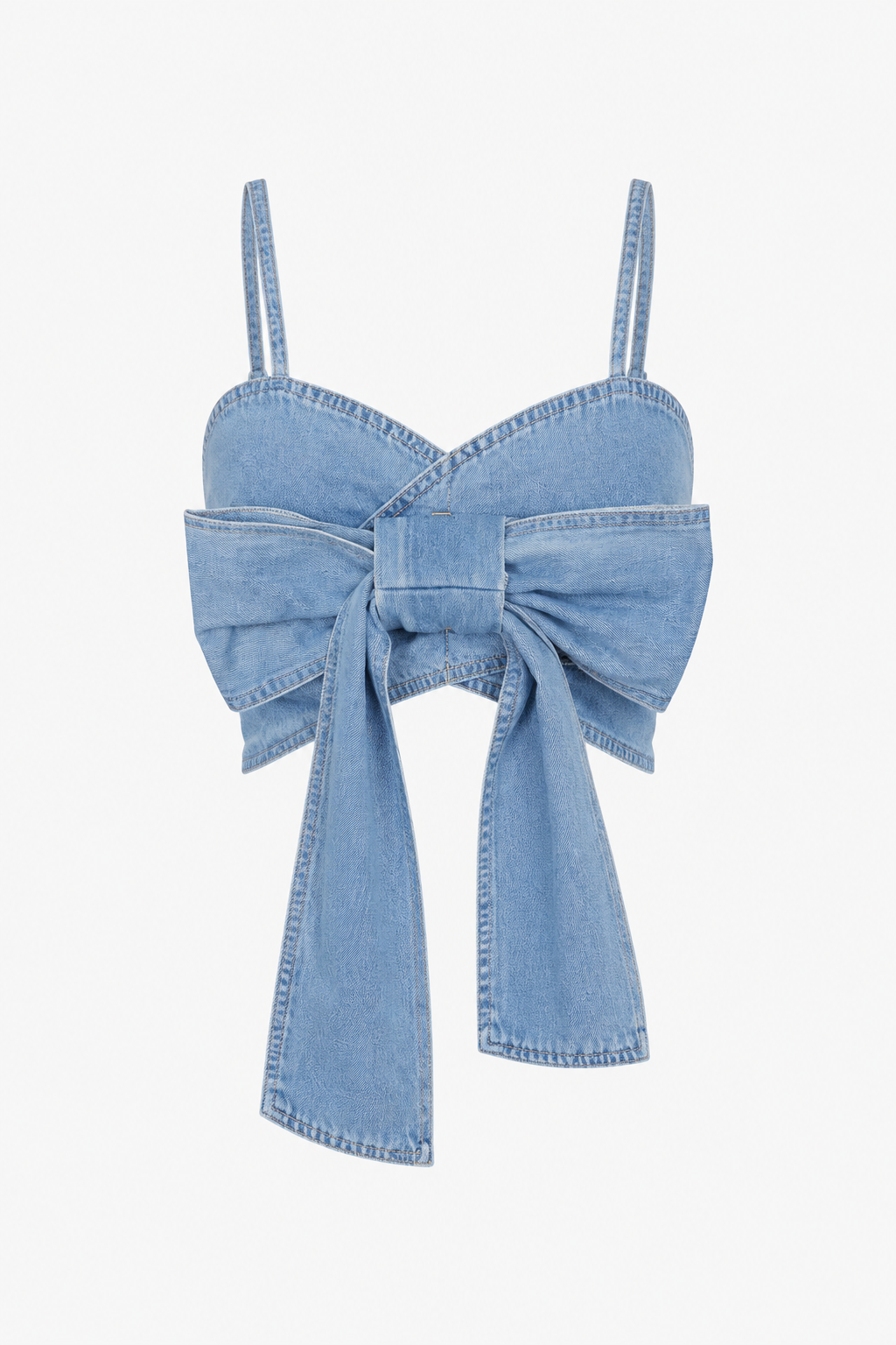 Olga Light blue denim bustier top with bow