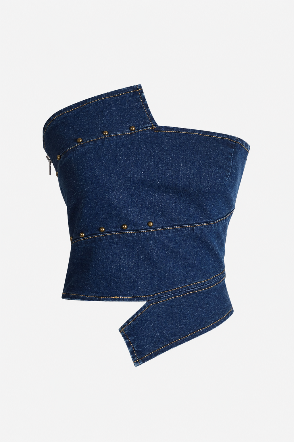 Dorra Off Shoulder denim corset top with studs