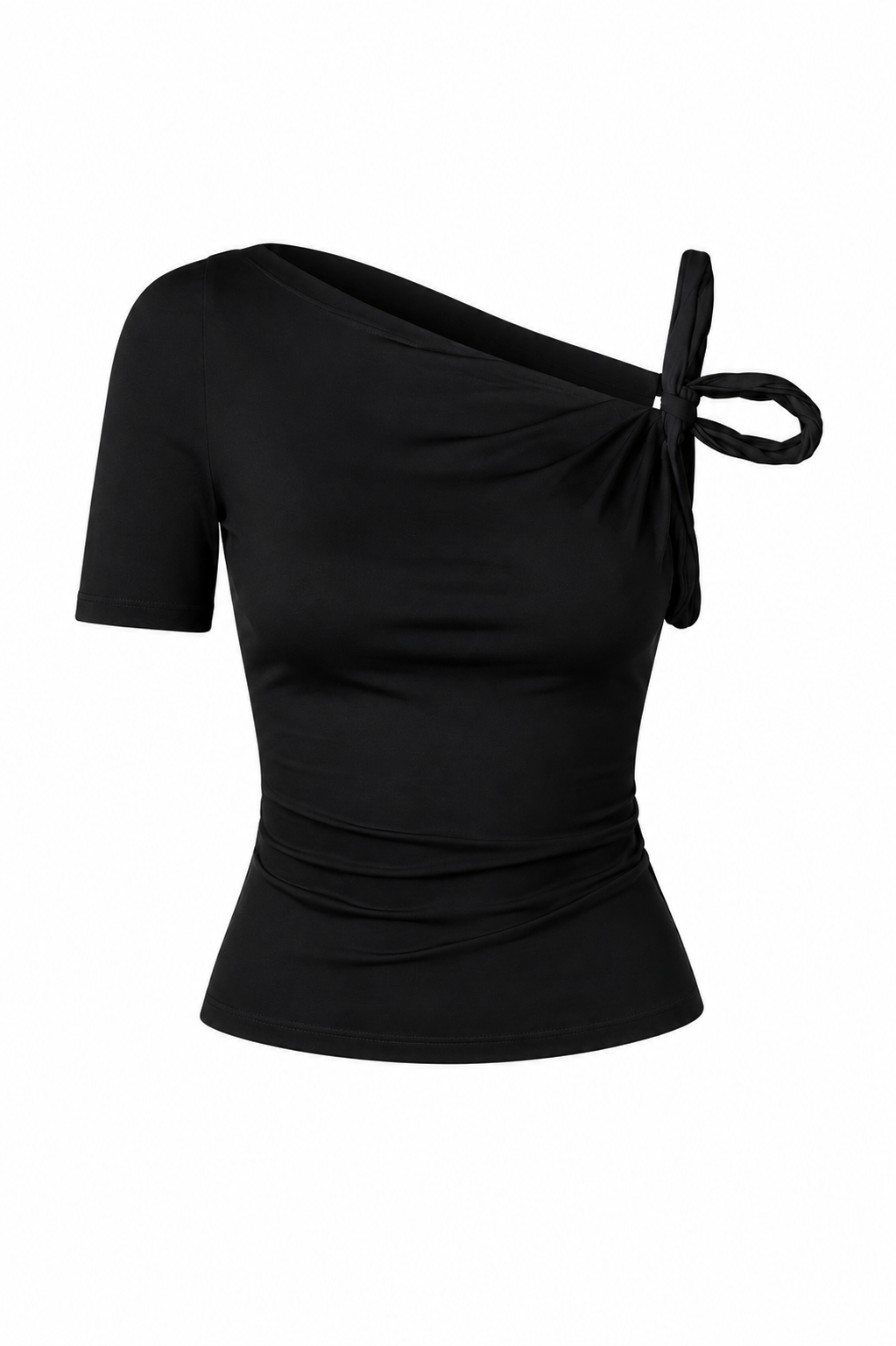 Kira Asymmetrical black Twist Top with tie detail
