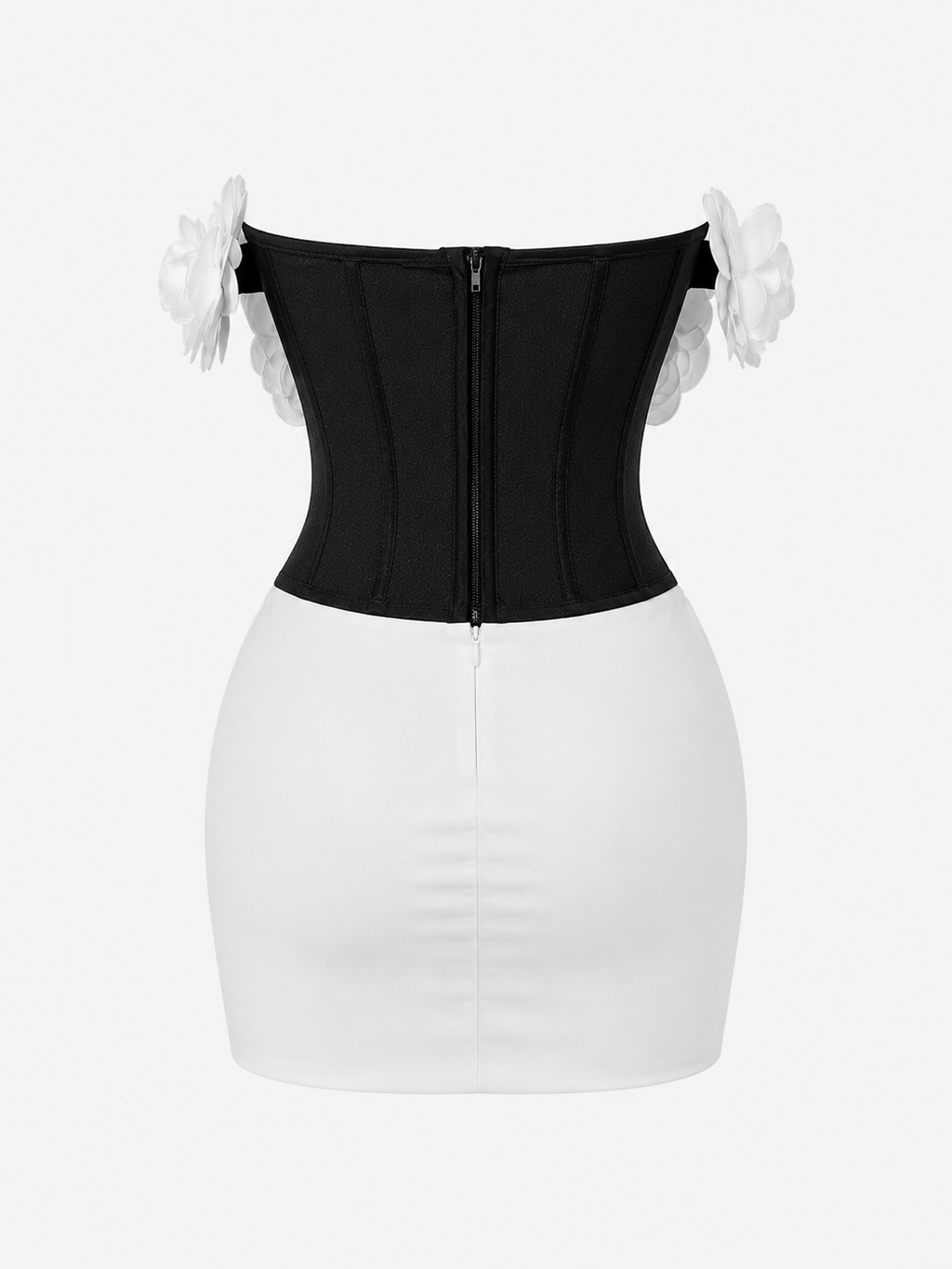 Jihen Sculptural black and white floral corset dress