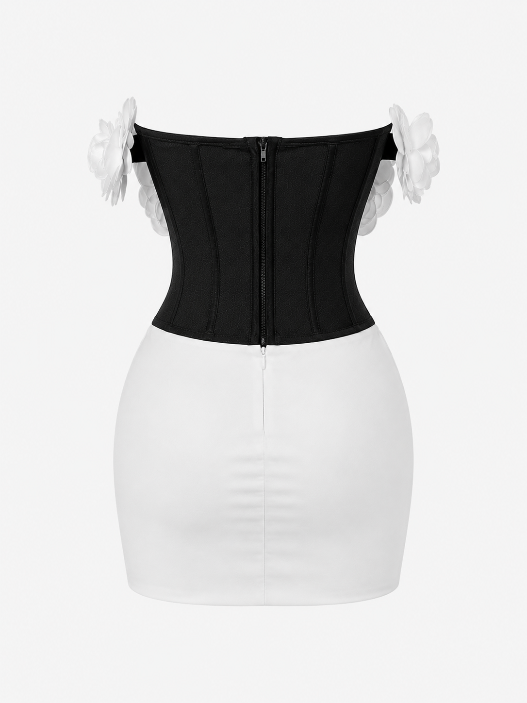 Jihen Sculptural black and white floral corset dress