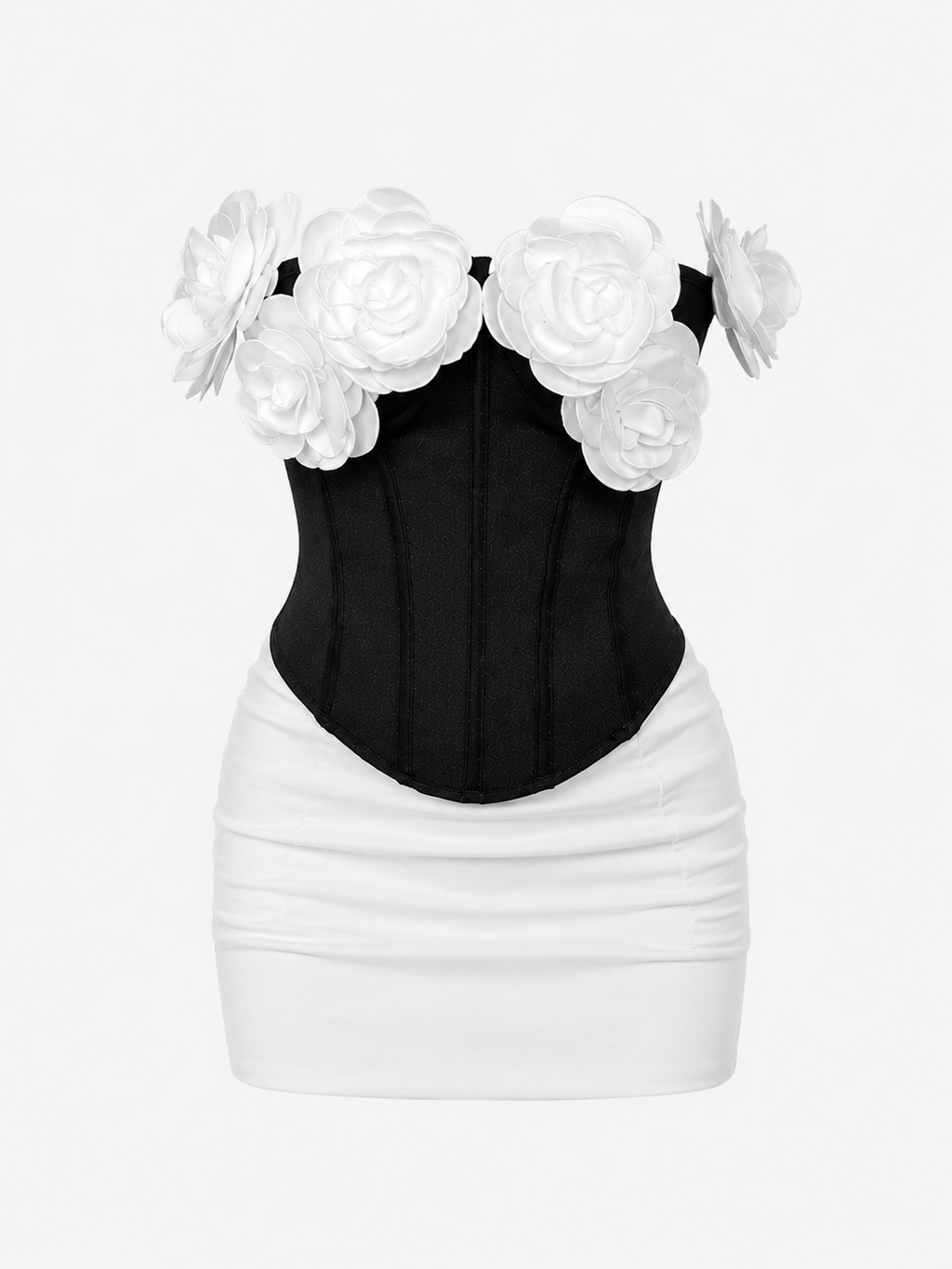 Jihen Sculptural black and white floral corset dress