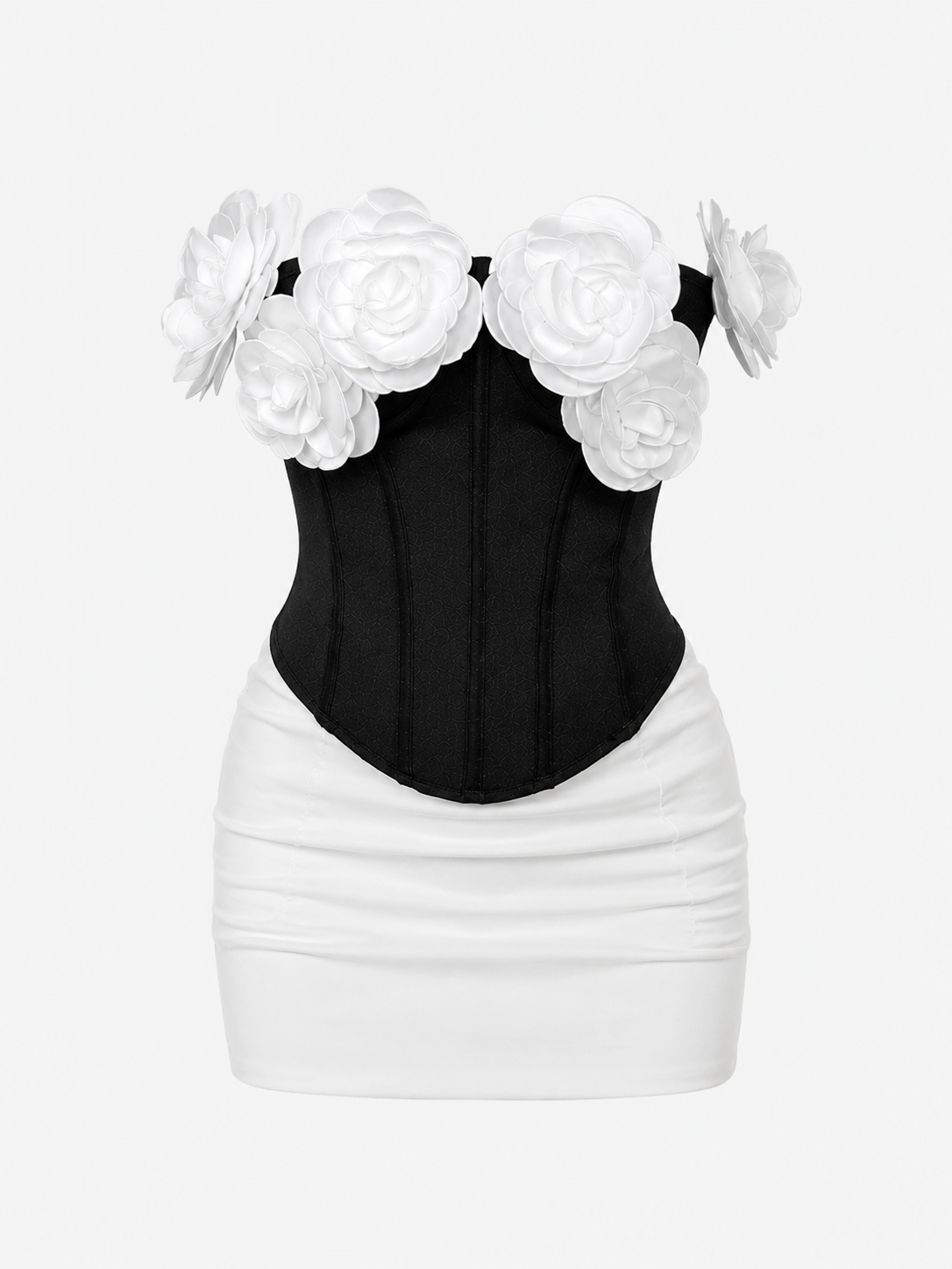 Jihen Sculptural black and white floral corset dress