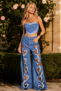 Wiem Denim corset top on white backdrop
