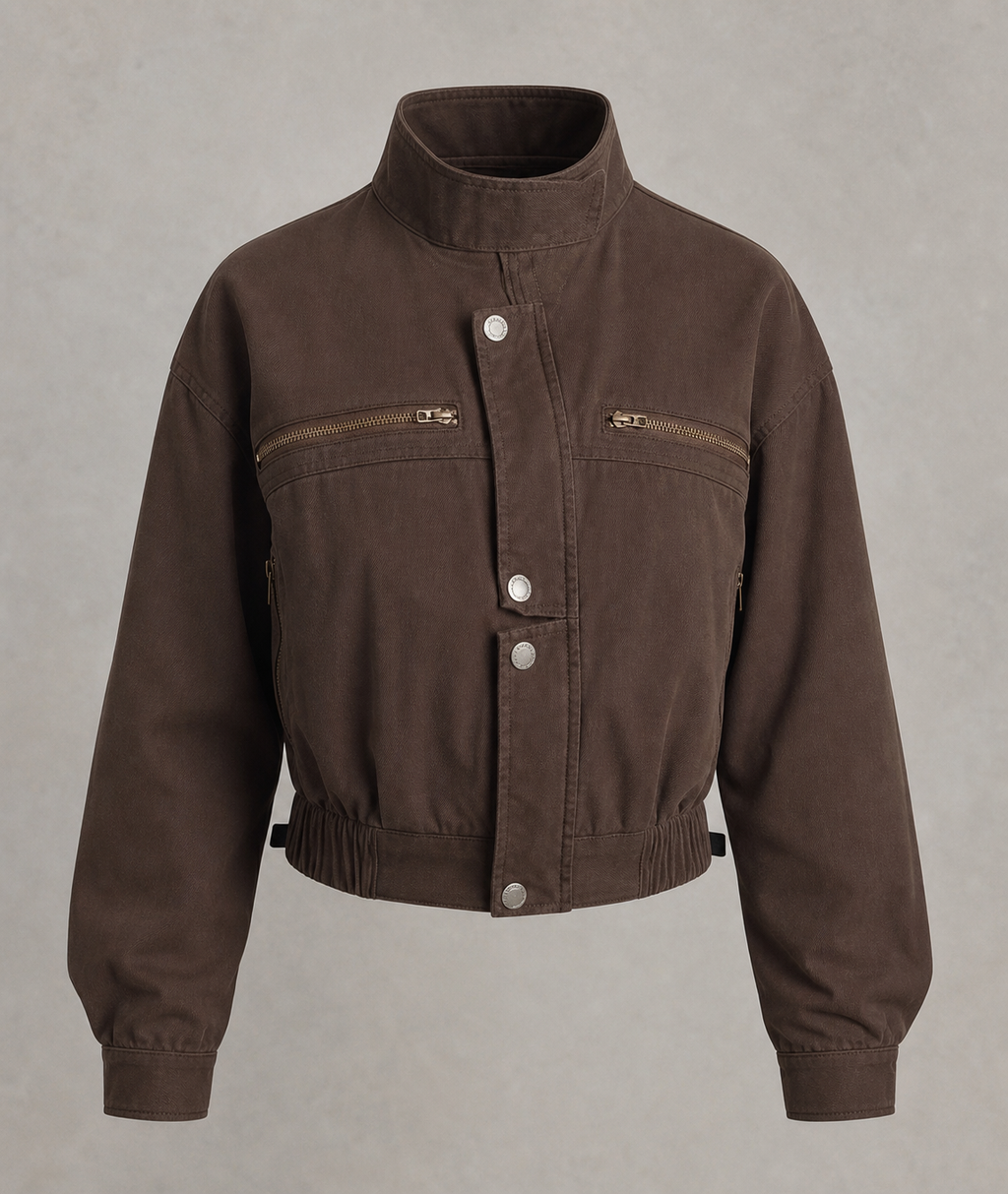 Bomber Jacket with High Collar and Zip Detail