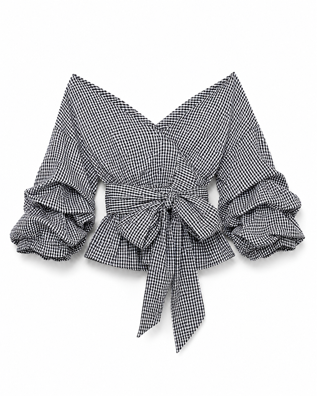 Yasmine Black-and-white gingham wrap blouse