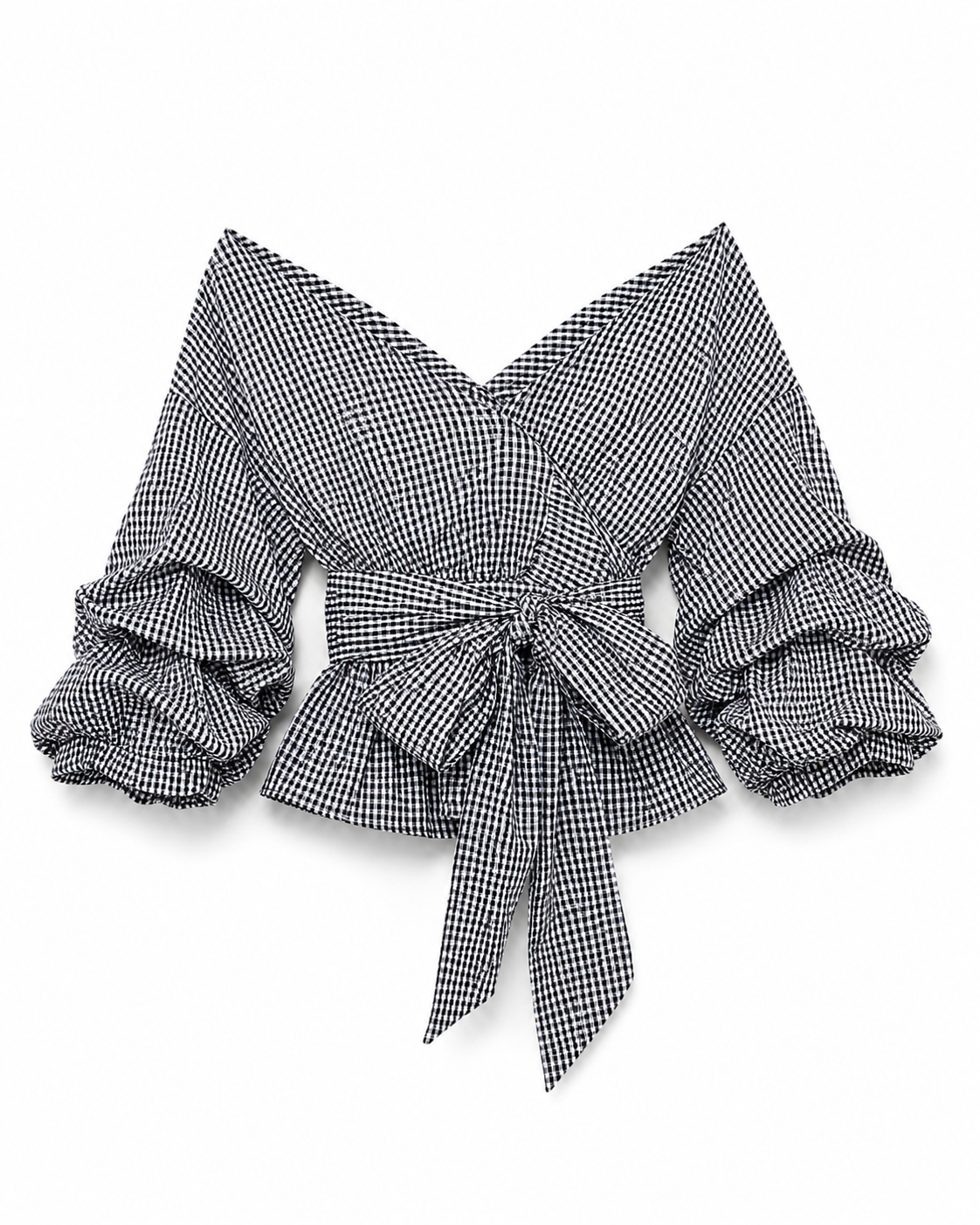 Yasmine Black-and-white gingham wrap blouse