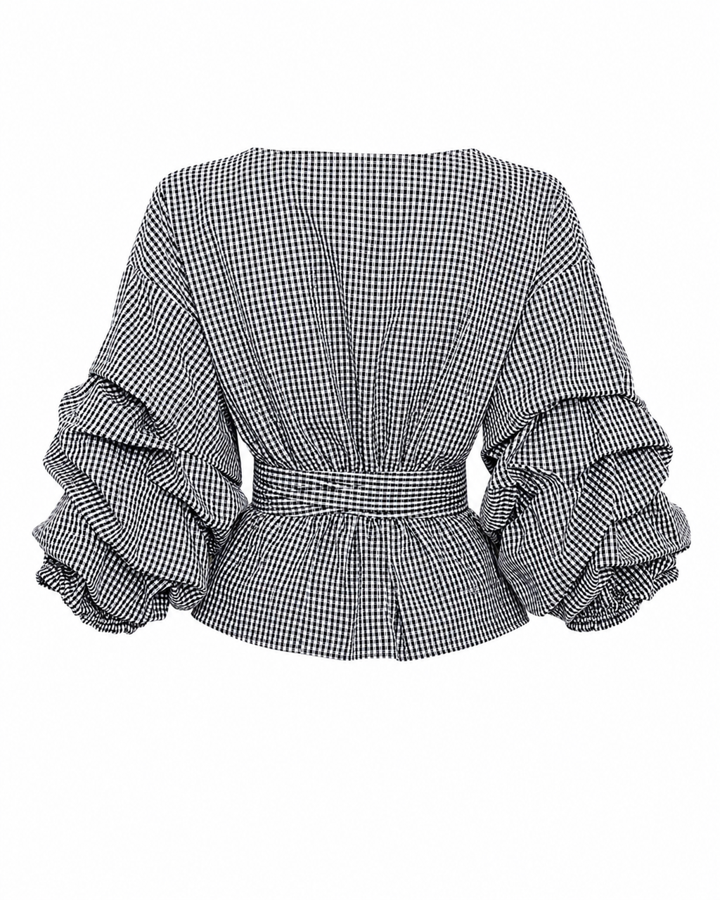 Yasmine Black-and-white gingham wrap blouse