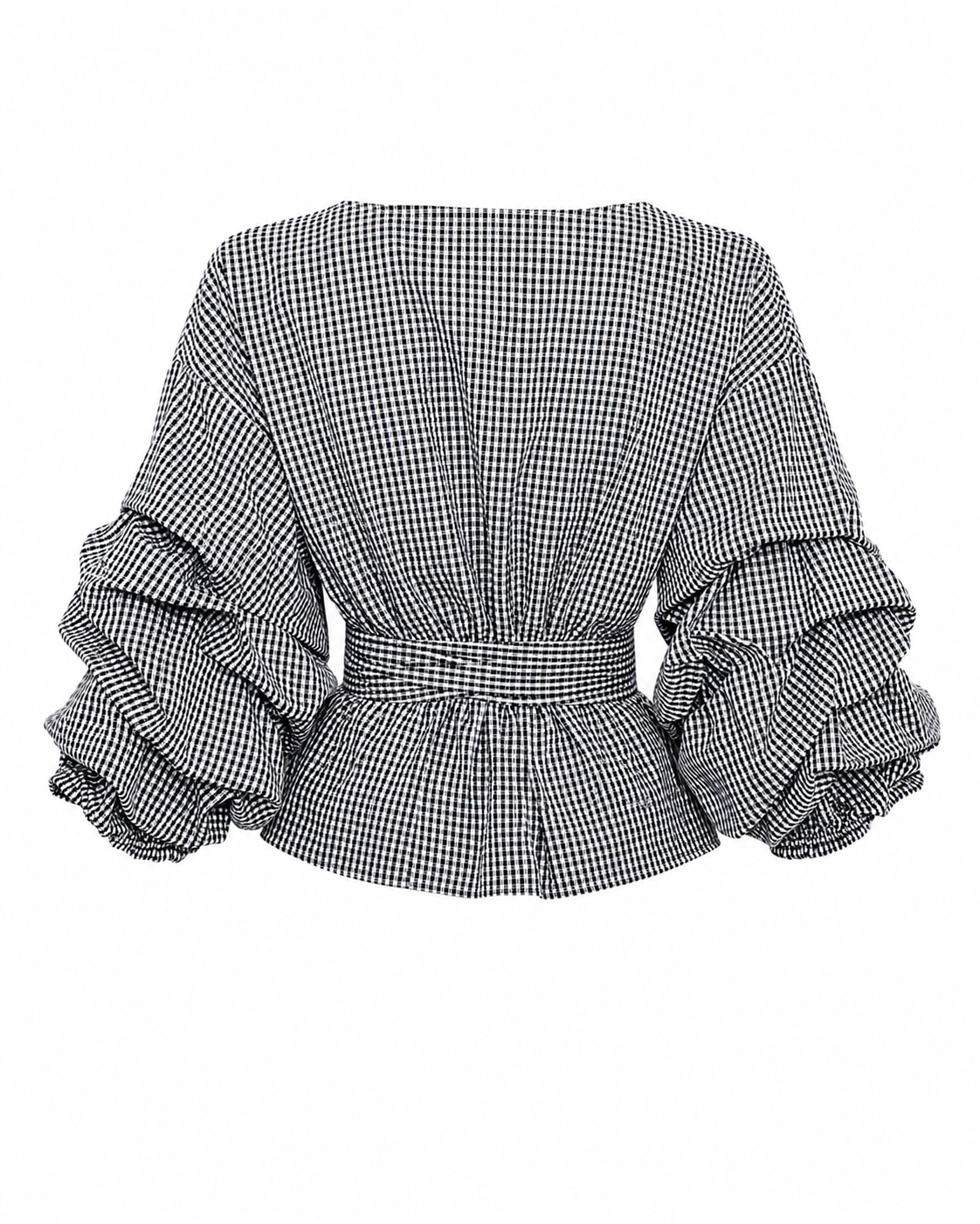 Yasmine Black-and-white gingham wrap blouse