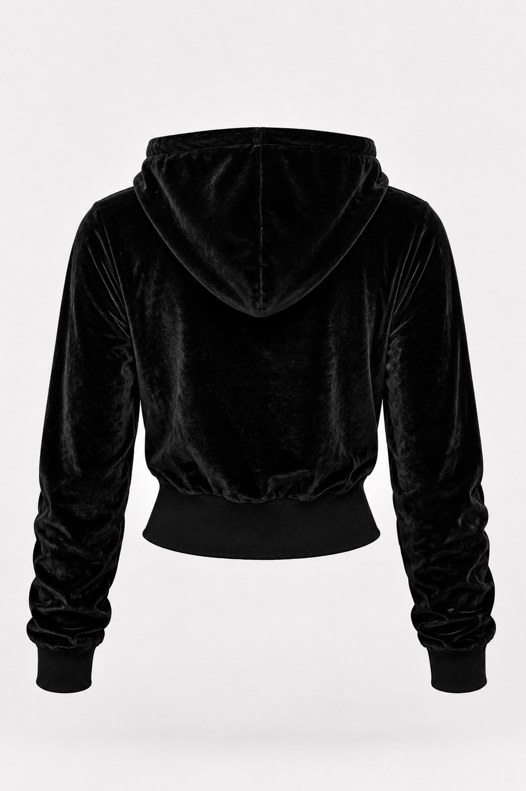 Kira Black velvet hoodie with silver zippers