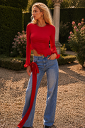 Mira Red long sleeve top with ruffled edges