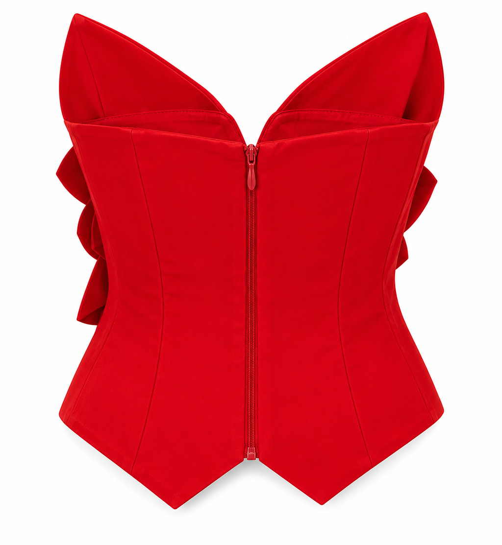Samira Red floral strapless corset top