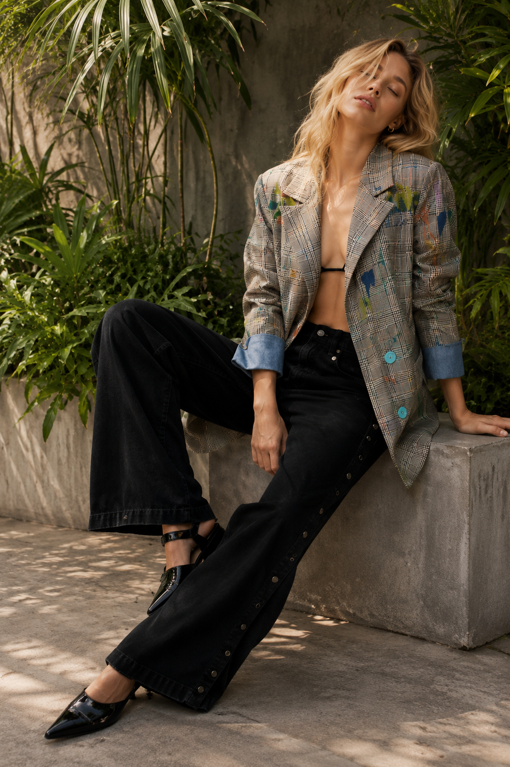 Kira Plaid blazer with playful doodles
