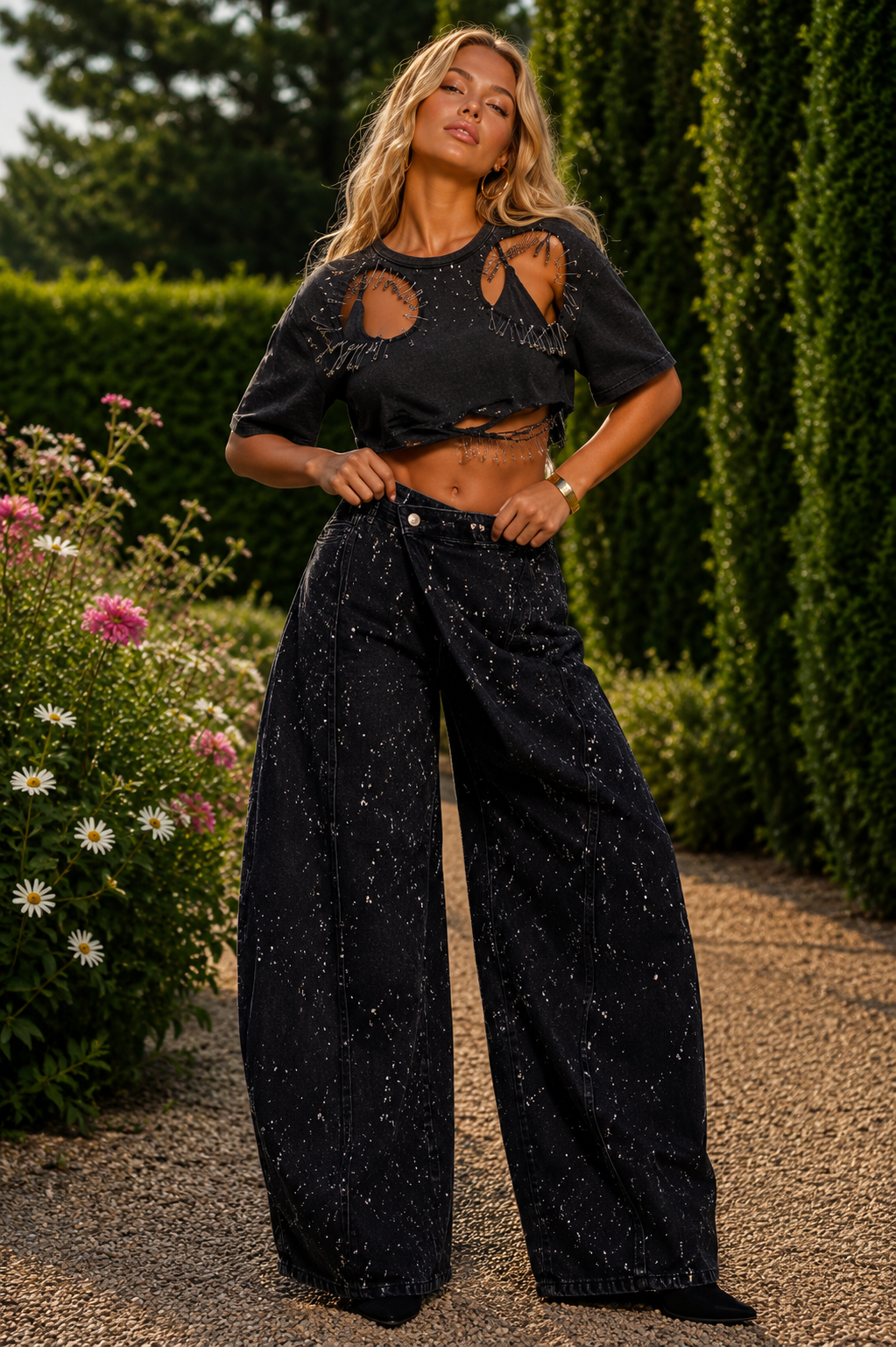 Jamila Distressed punk cropped T-shirt flat lay